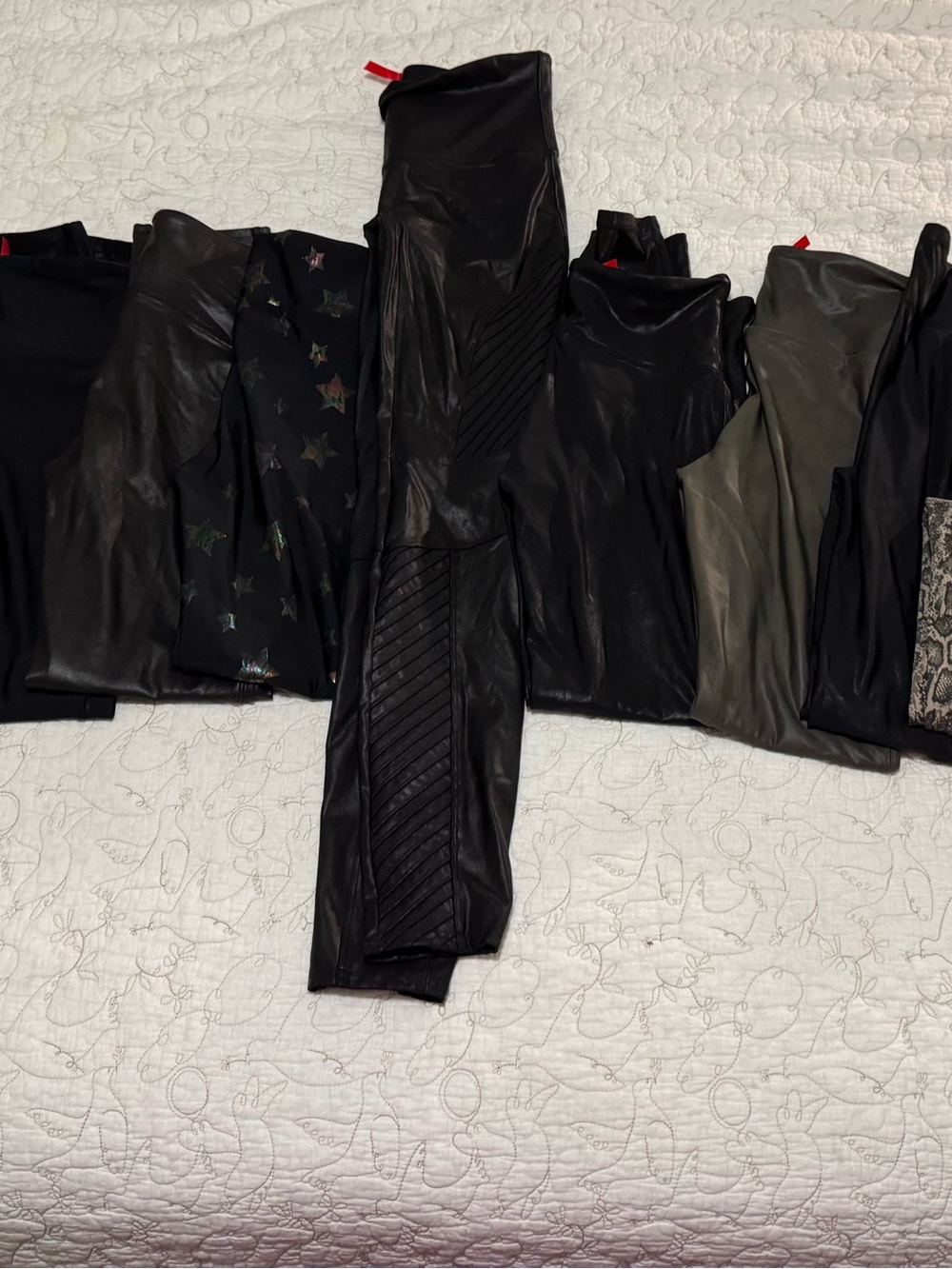 SPANX Bundle Lot 9 Faux Leather Leggings S M L including a Moto, Star & Snake